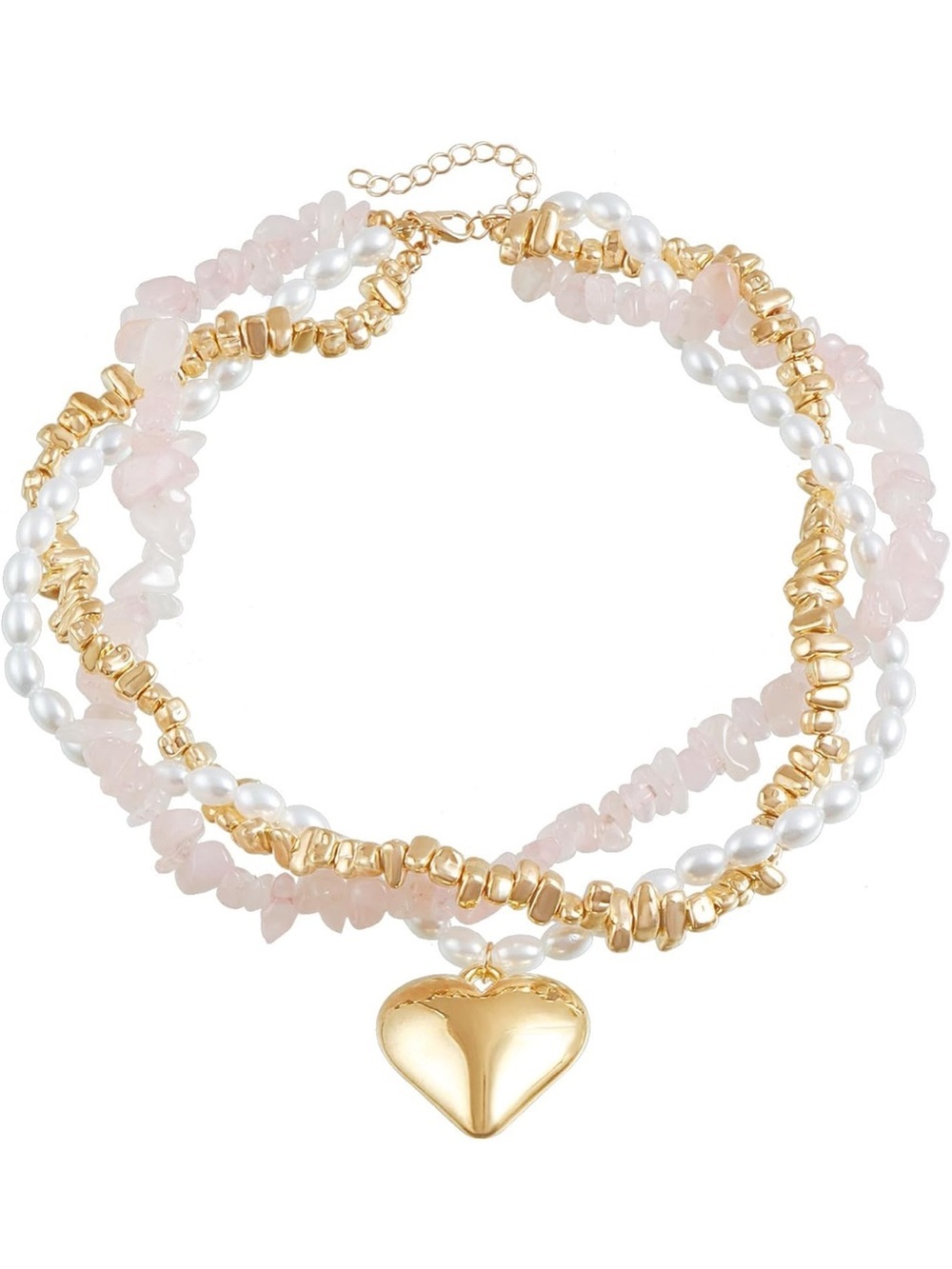 Anthropologie Gold & Pale Pink Heart Pendant Layered Necklace